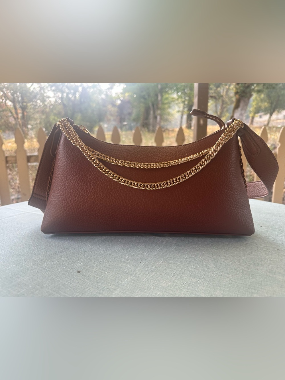 New Brown Vegan Leather Shoulder & Crossbody Bag Gold Chain Accent